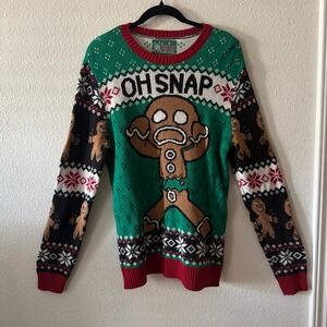 Ugly Christmas Sweater Size M Green Oh Snap Gingerbread Man Fair Isle Novelty